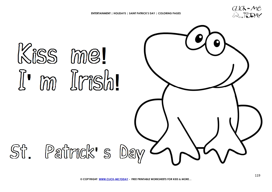 St. Patrick's Day Coloring page: 119 Cute Frog Kiss me St.Patrick's