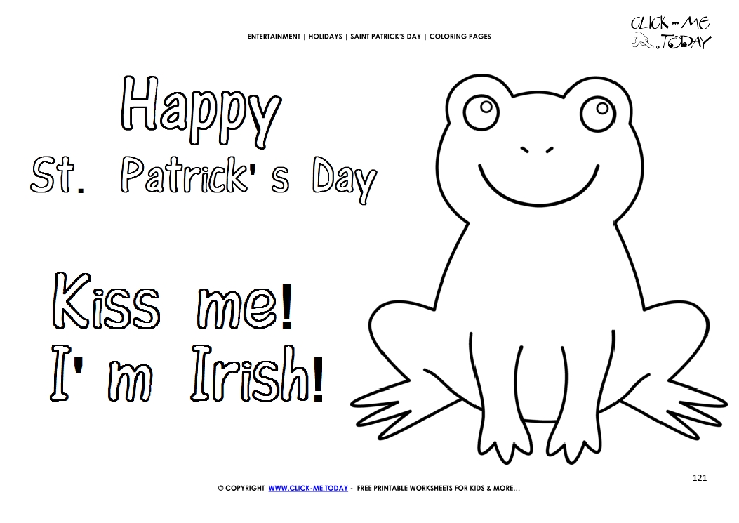 St. Patrick's Day Coloring page:  121 Frog Kiss me Happy St.Patrick's