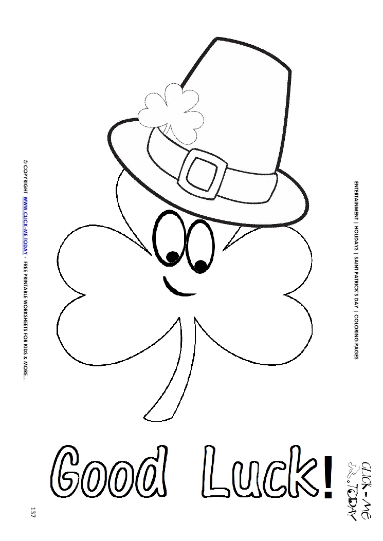 St. Patrick's Day Coloring page: 137 Shamrock face hat Good Luck