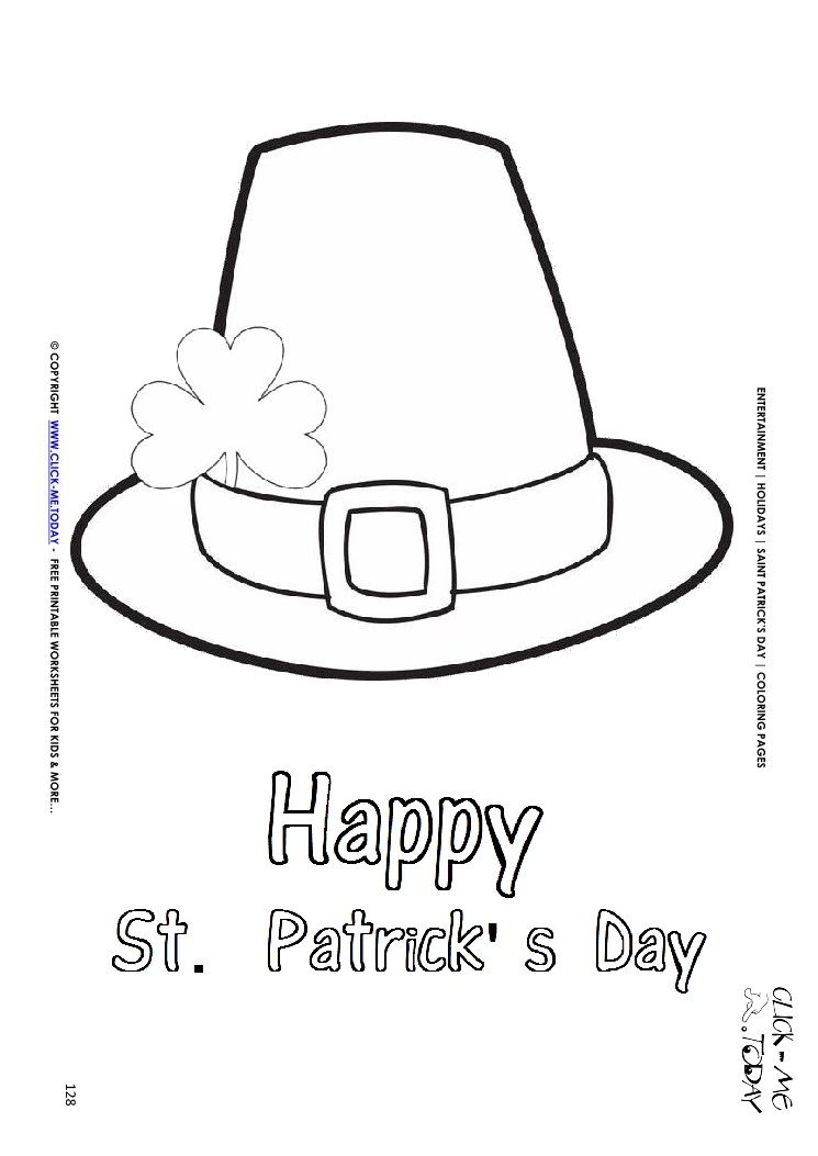 St. Patrick's Day Coloring page: 128 Happy St.Patrick's Hat-Shamrock