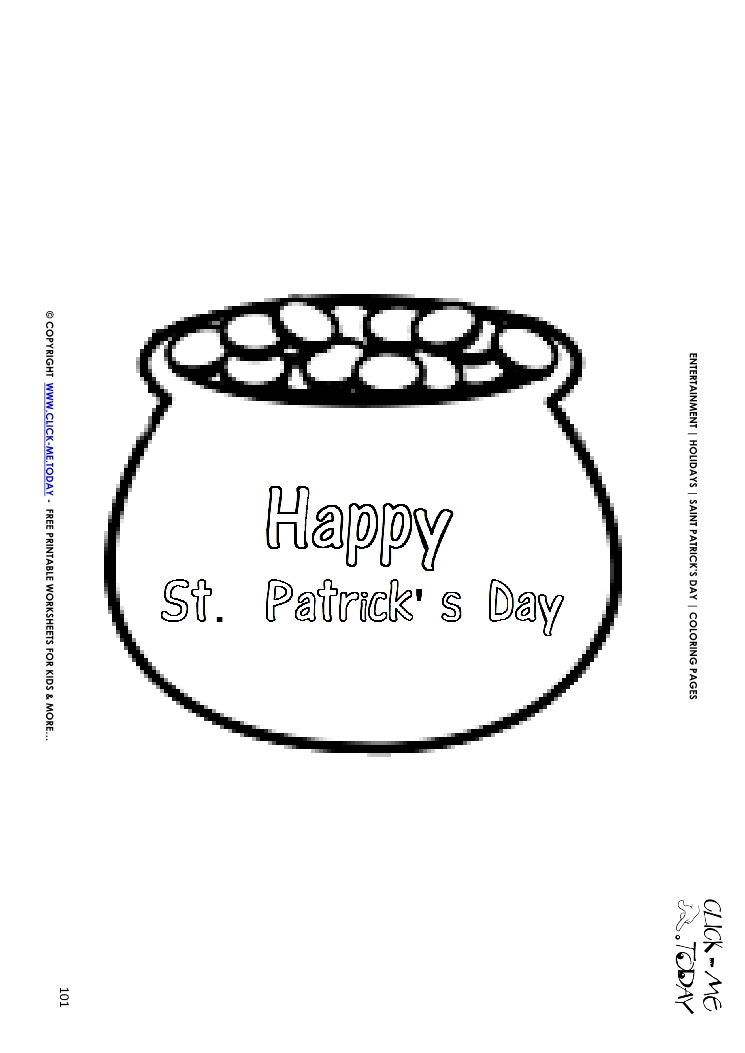 St. Patrick's Day Coloring page: 101 Pot of Gold - Happy St.Patrick's