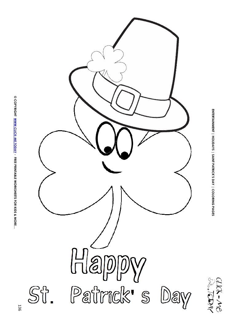 St. Patrick's Day Coloring page: 136 Shamrock face hat Happy