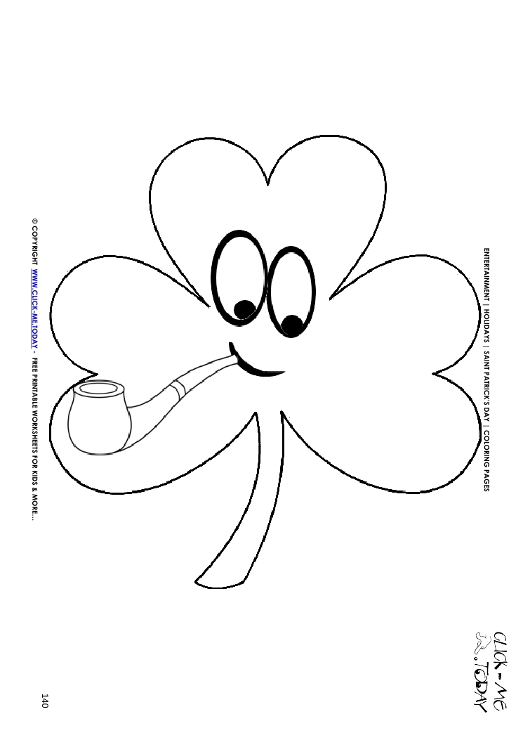 St. Patrick's Day Coloring page: 140 Shamrock face with pipe