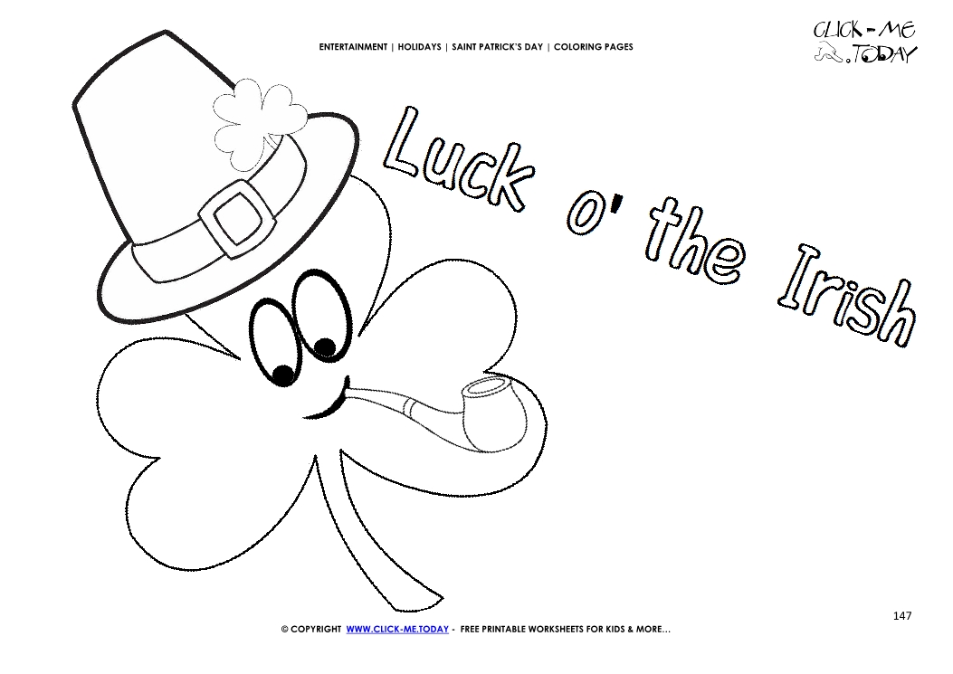 St. Patrick's Day Coloring page:  147 Shamrock face pipe Luck