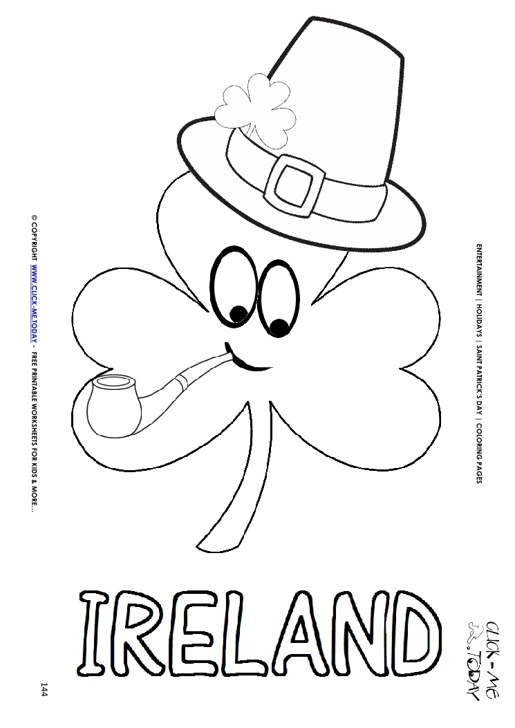 St. Patrick's Day Coloring page: 144 Shamrock face hat-pipe Ireland