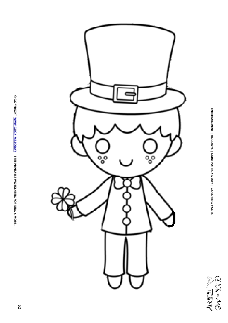 St. Patrick's Day Coloring page:  52 Leprechaun with 4 leaf clover