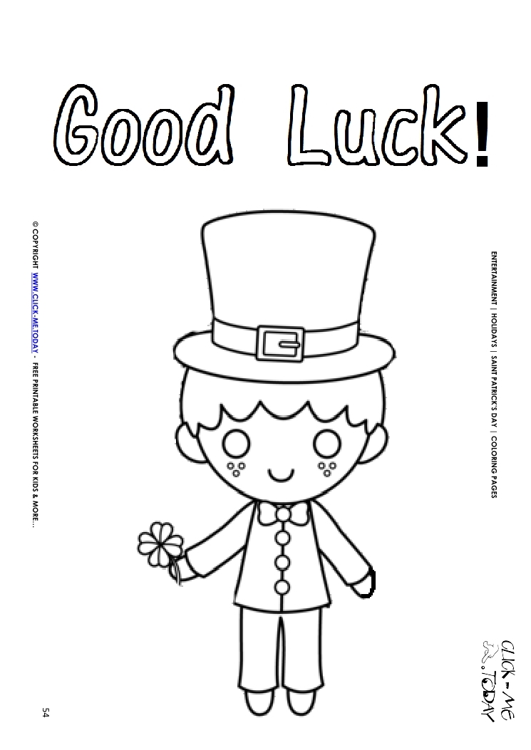 St. Patrick's Day Coloring page:  54 Leprechaun-4 leaf clover Good Luck