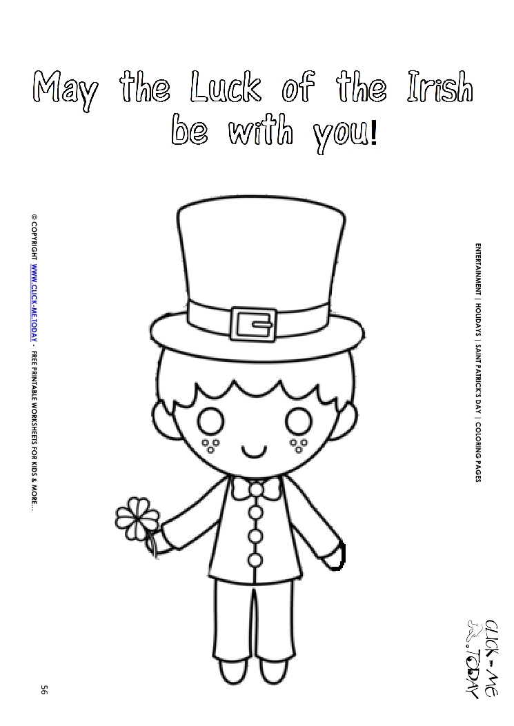 St. Patrick's Day Coloring page: 56 Leprechaun-4 leaf clover May