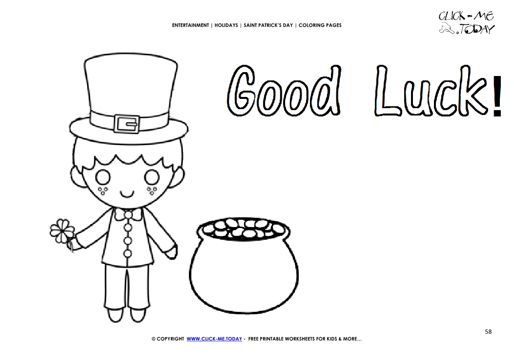 St. Patrick's Day Coloring page: 58 Leprechaun-Pot of Gold - Good Luck