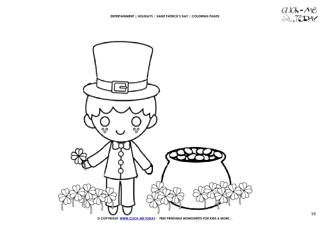 St. Patrick's Day Coloring page: 59 Leprechaun-Gold-4 leaf clovers
