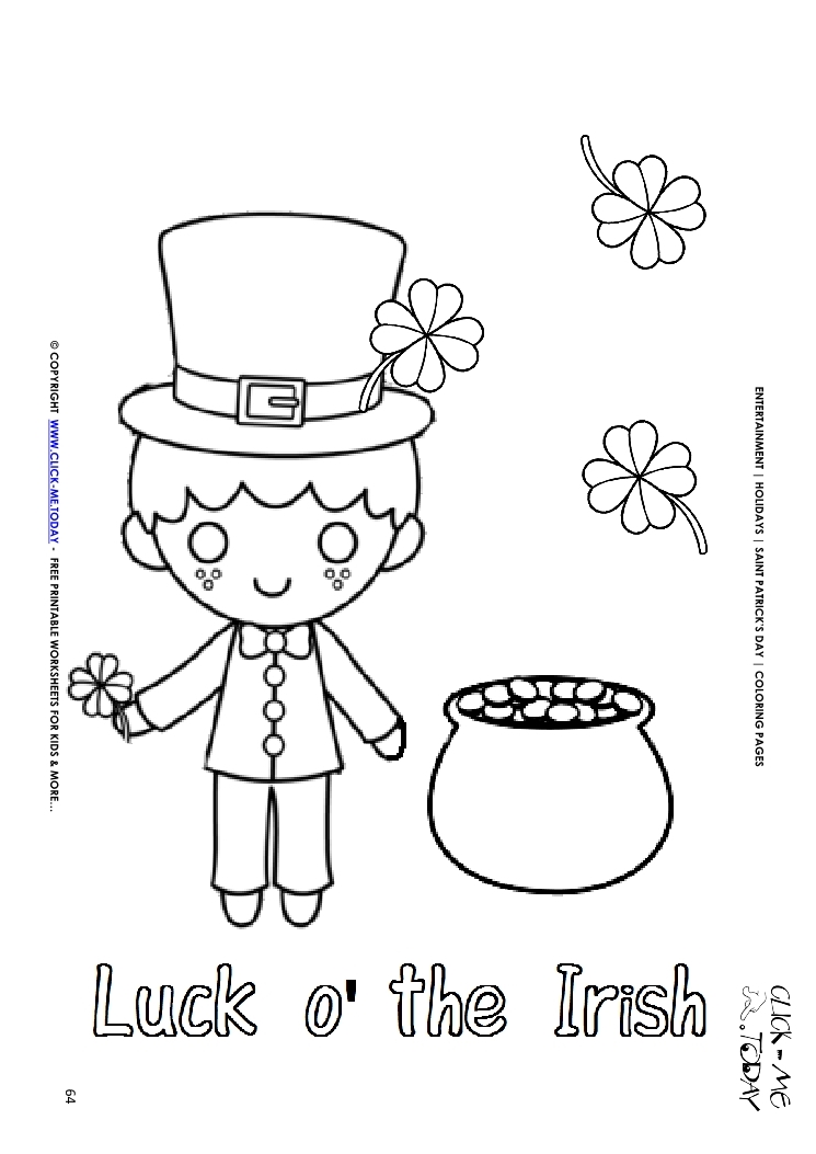 St. Patrick's Day Coloring page:   64 Leprechaun-Gold Luck o' The Irish