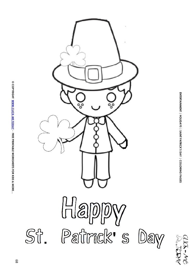 St. Patrick's Day Coloring page: 68 Leprechaun-Shamrock - Happy