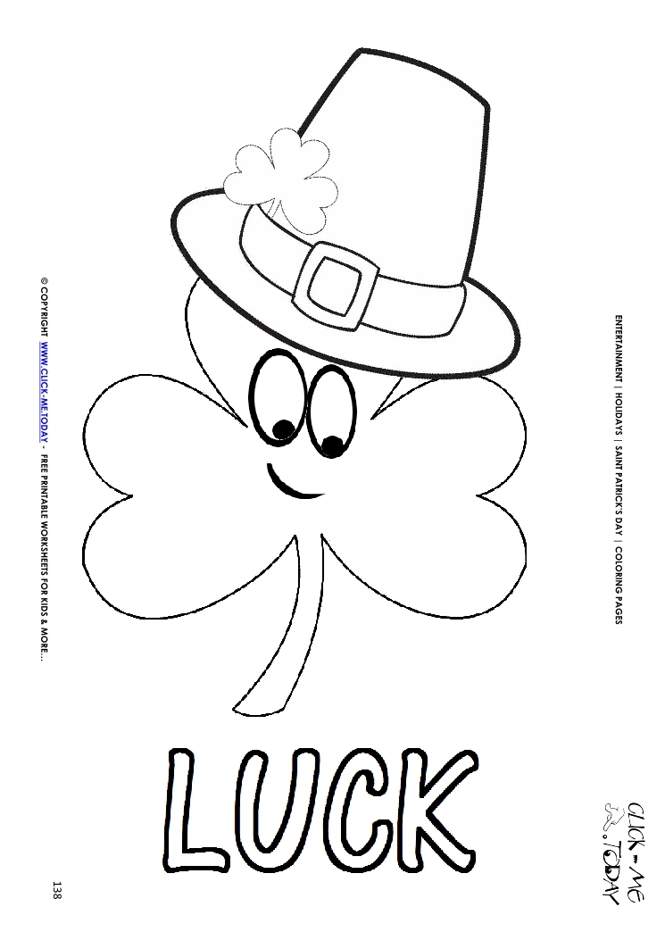 St. Patrick's Day Coloring page: 138 Shamrock face with hat Luck