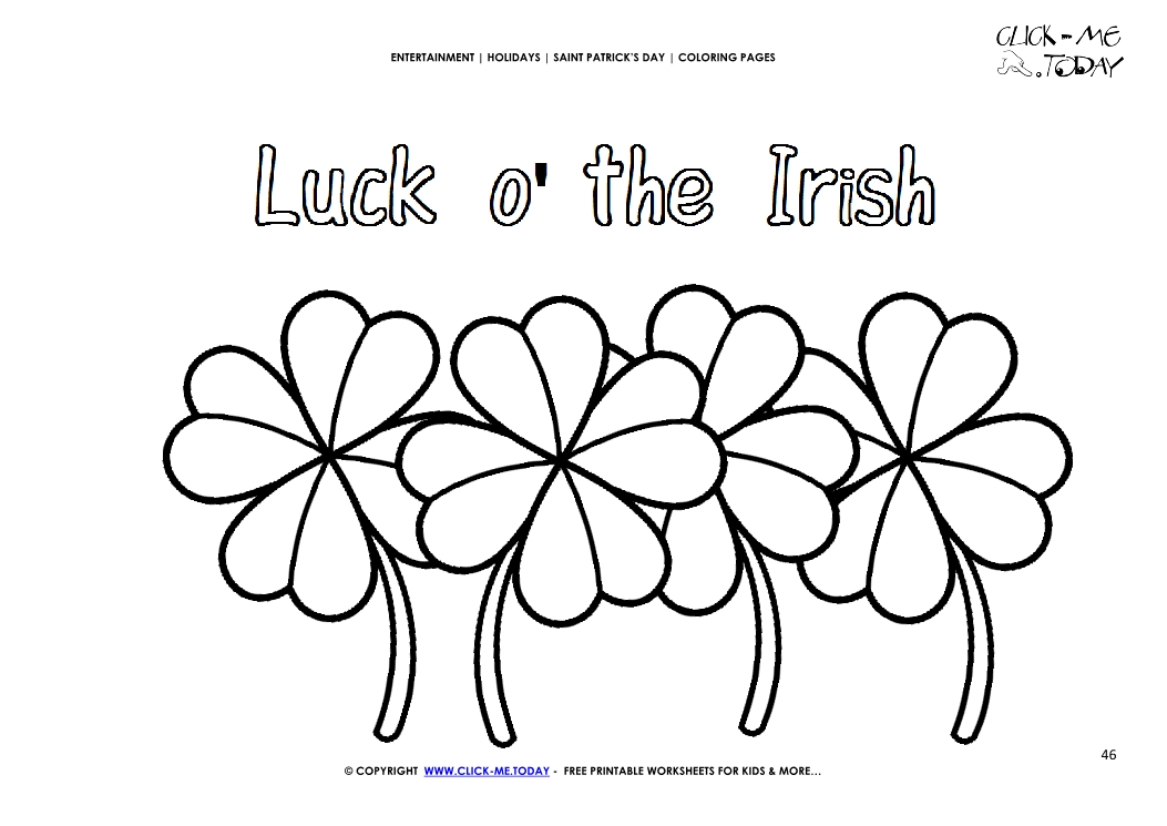 St. Patrick's Day Coloring page: 46 Four Leaf Clovers-Luck o' the Irish