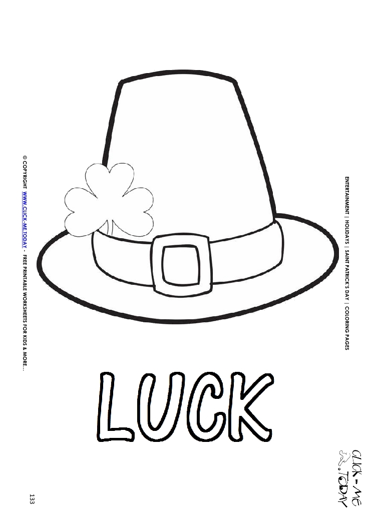 St. Patrick's Day Coloring page: 133 St.Patrick's Hat - Luck