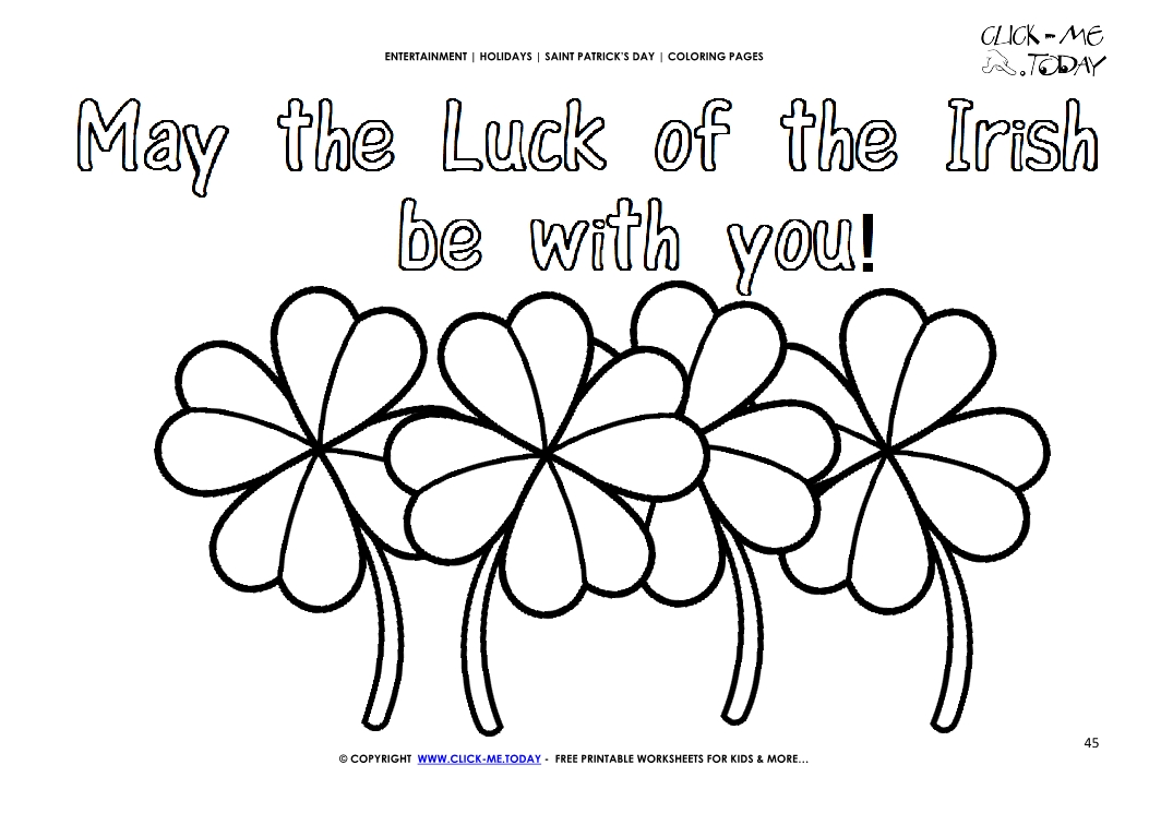 St. Patrick's Day Coloring page: 45 Four Leaf Clovers-May the Luck