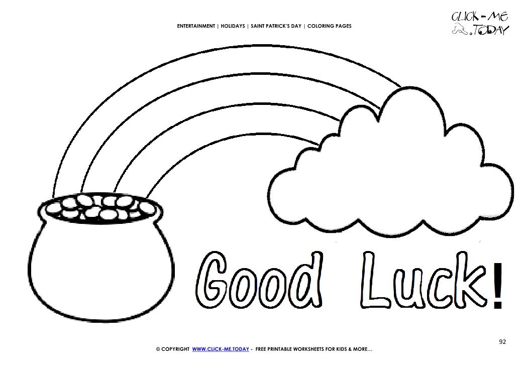 St. Patrick's Day Coloring page: 92 Gold - Rainbow - Cloud Good Luck