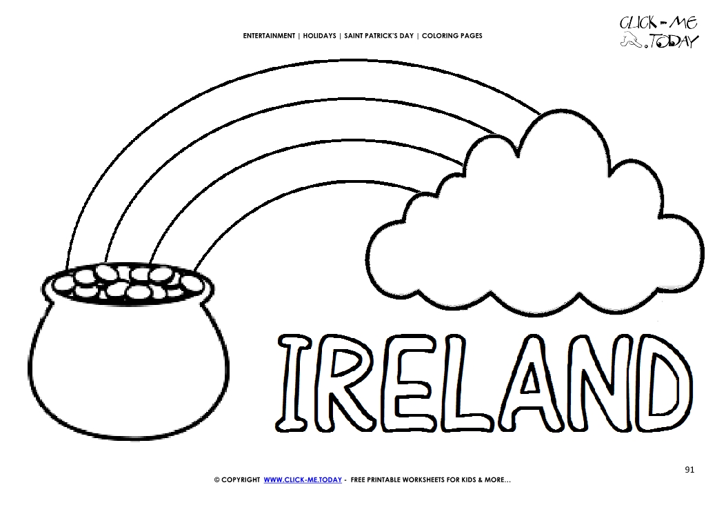 St. Patrick's Day Coloring page: 91 Gold - Rainbow - Cloud Ireland