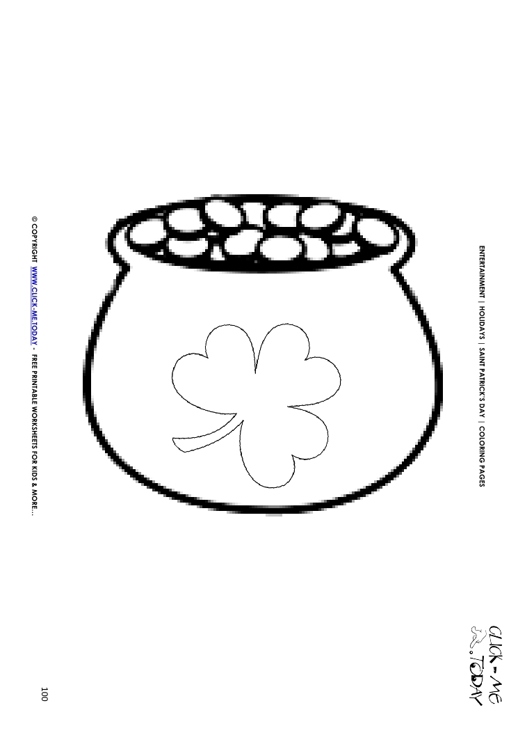 St. Patrick's Day Coloring page: 100 Pot of Gold - Shamrock