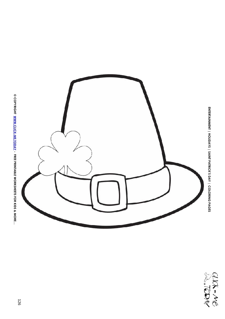 St. Patrick's Day Coloring page: 126 Saint Patrick's Hat with Shamrock