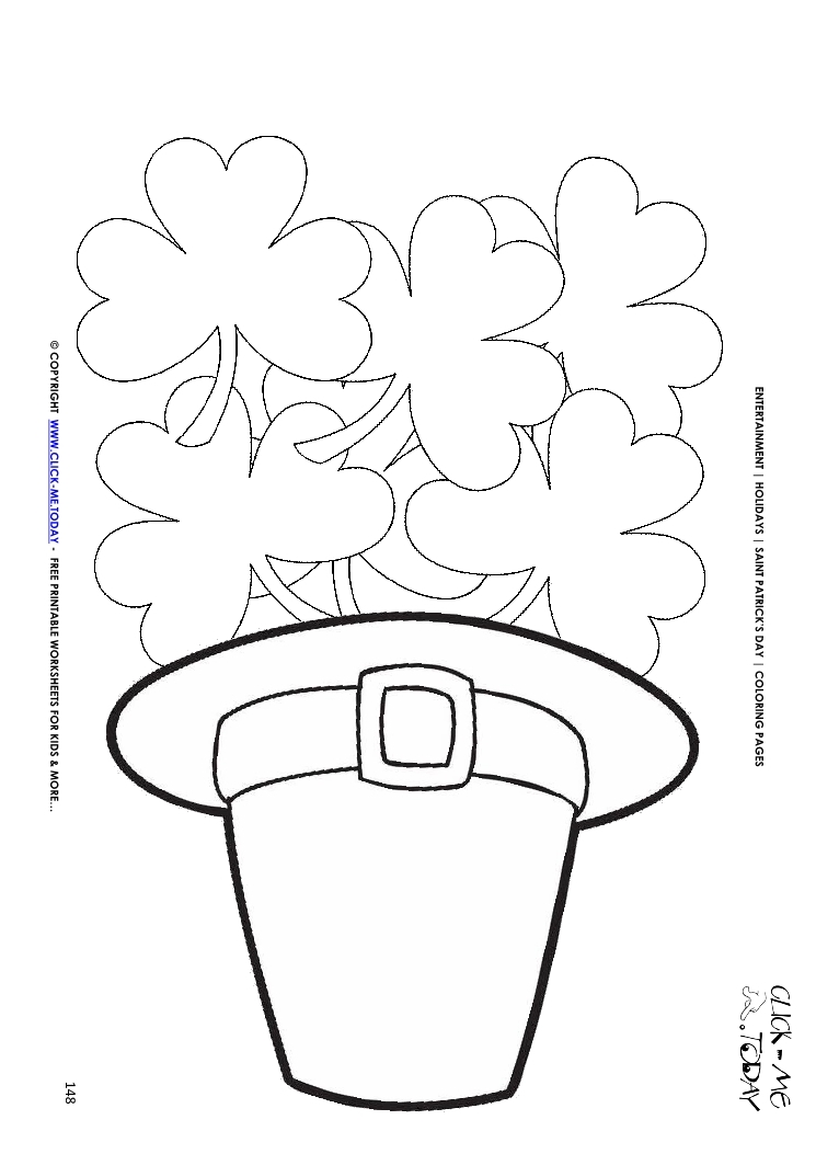St. Patrick's Day Coloring page: 148 Hat filled with shamrocks
