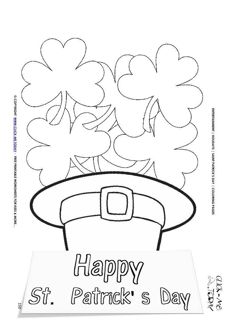 St. Patrick's Day Coloring page: 150 Shamrocks in St.Patrick's Day Hat