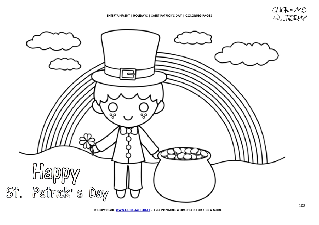St. Patrick's Day Coloring page: 108 Leprechaun - landscape Happy