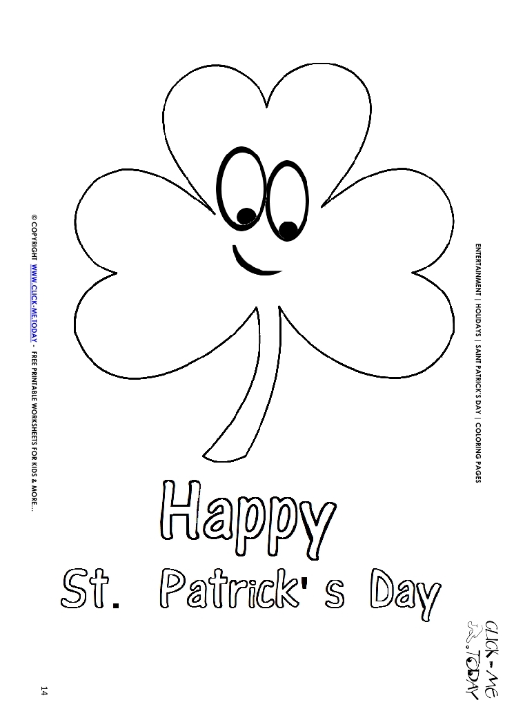 St. Patrick's Day Coloring page: 14 Shamrock Face - Happy St.Patrick's
