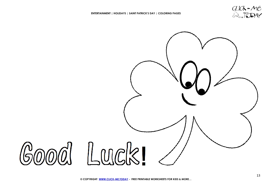 St. Patrick's Day Coloring page: 13 Shamrock Face - Good luck