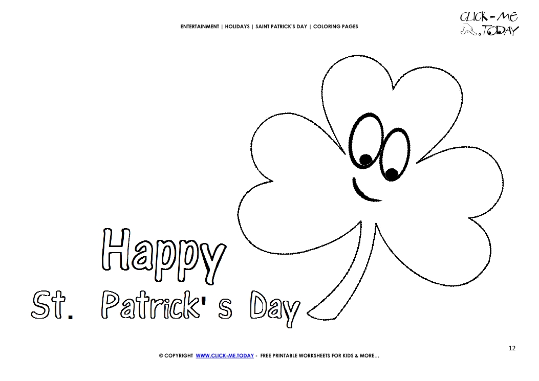 St. Patrick's Day Coloring page: 12 Shamrock Face Happy St.Patrick's