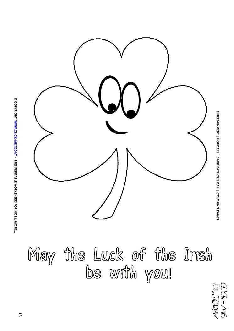 St. Patrick's Day Coloring page: 15 Shamrock Face - May the luck