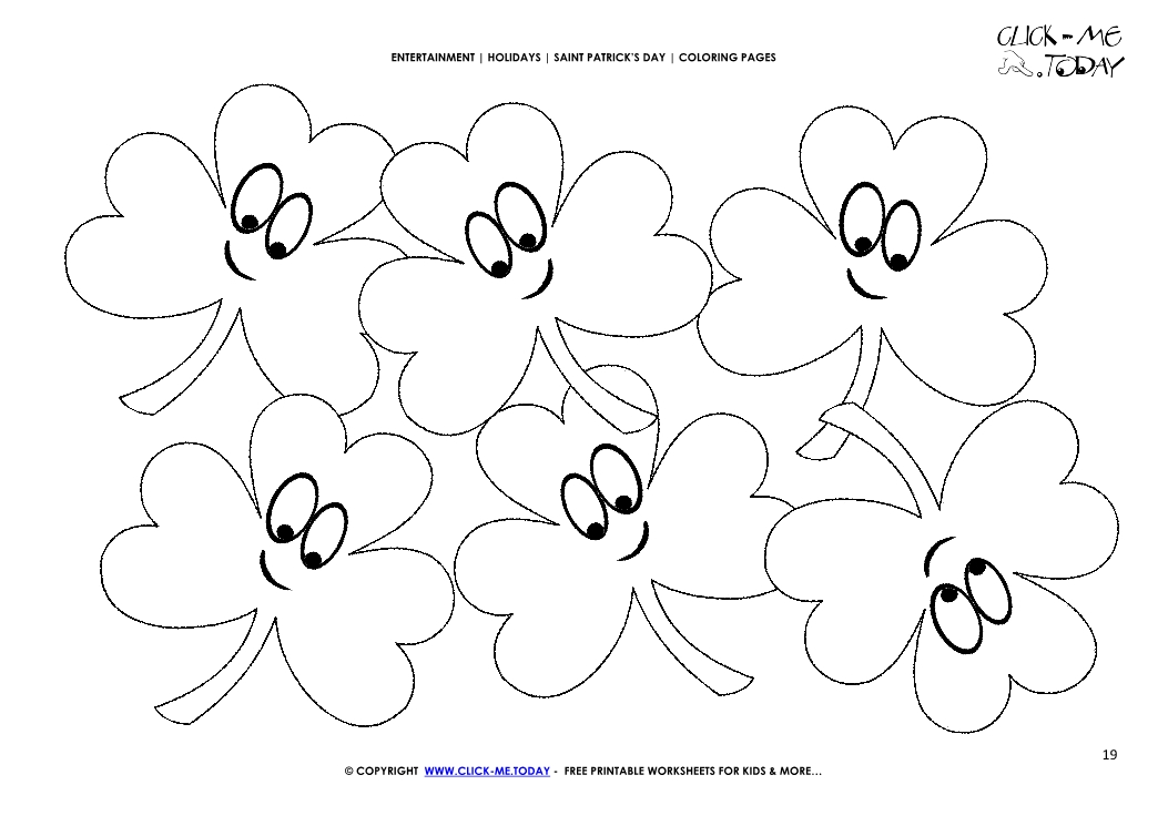 St. Patrick's Day Coloring page: 19 Lots of Shamrocks Faces