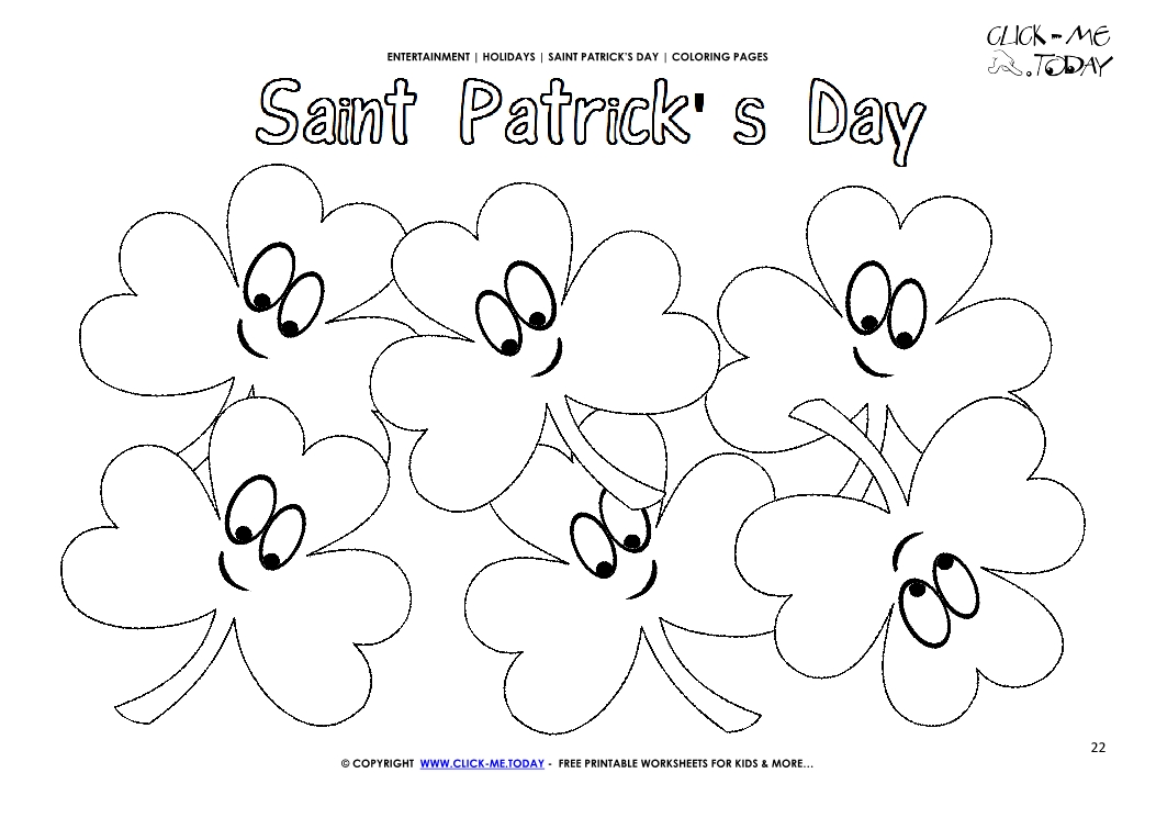 St. Patrick's Day Coloring page: 22 Shamrocks Faces -  St.Patrick's