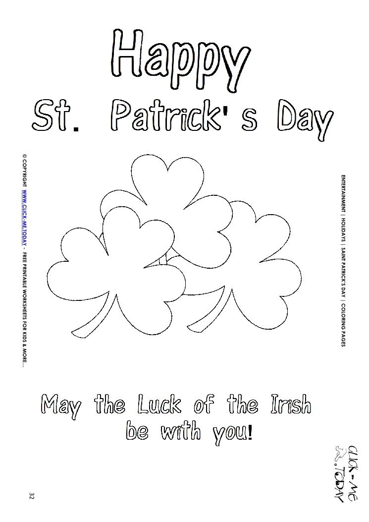 St. Patrick's Day Coloring page:  32 Shamrocks - Happy - May