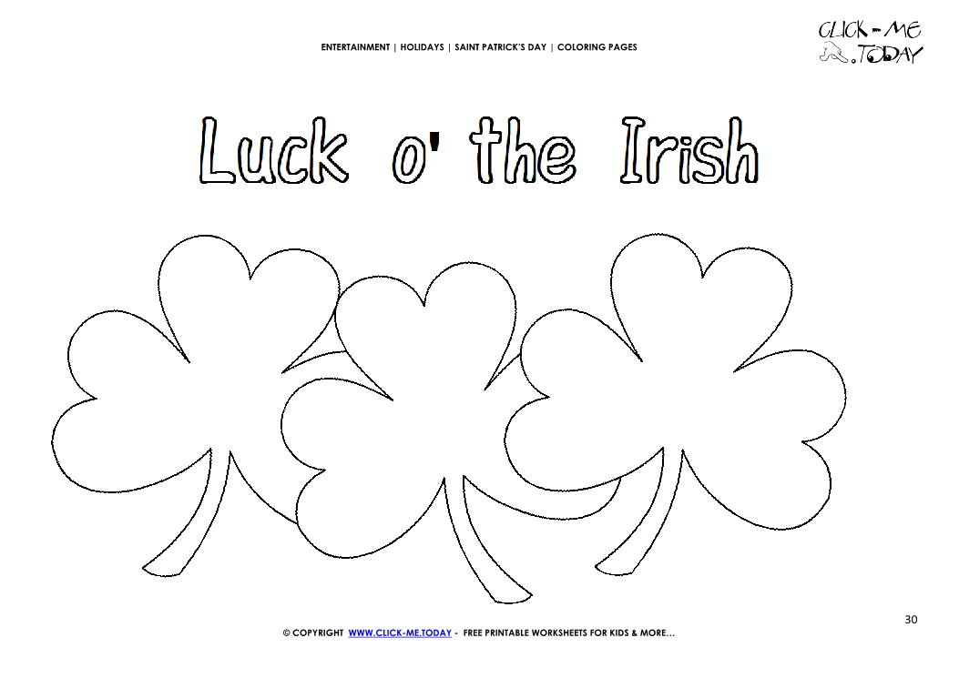 St. Patrick's Day Coloring page: 30 Shamrocks - Luck of Irish