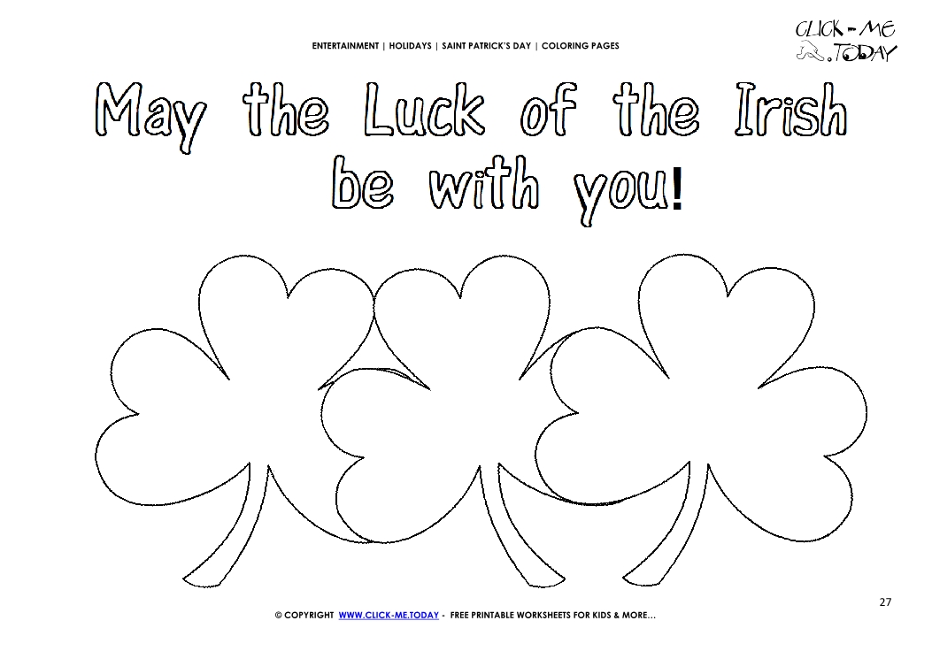 St. Patrick's Day Coloring page:  27 Shamrocks - May the luck of the Irish