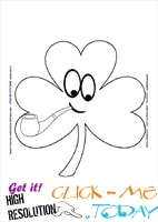 St. Patrick's Day Coloring page: 140 Shamrock face with pipe