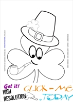 St. Patrick's Day Coloring page: 141 Shamrock face with hat & pipe