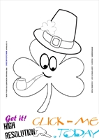 St. Patrick's Day Coloring page:  143 Shamrock face hat-pipe St.Patrick's