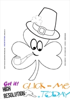 St. Patrick's Day Coloring page: 145 Shamrock face hat-pipe Luck Irish