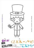 St. Patrick's Day Coloring page:53 Leprechaun with 4 leaf clover Text