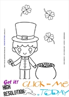 St. Patrick's Day Coloring page: 62 Leprechaun with Gold-4 leaf clovers