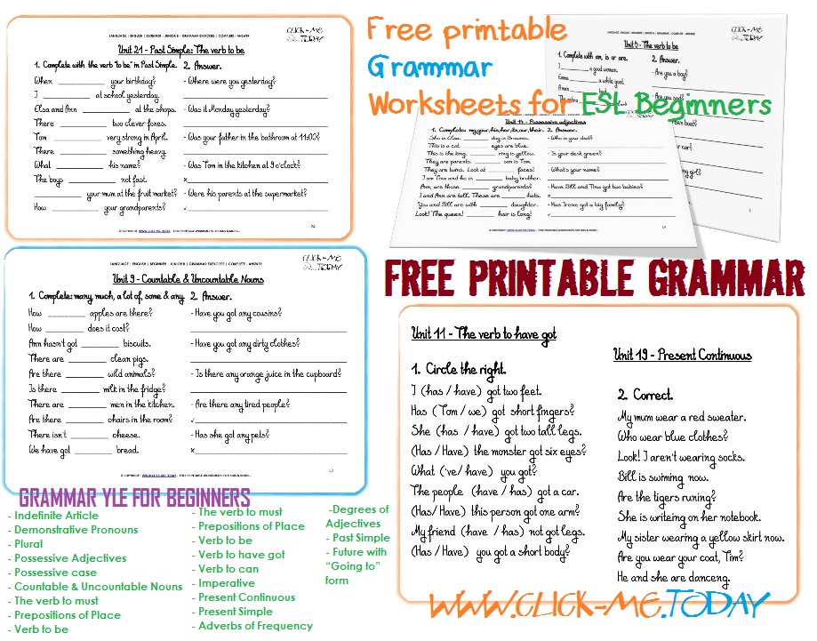 free printable esl grammar worksheets