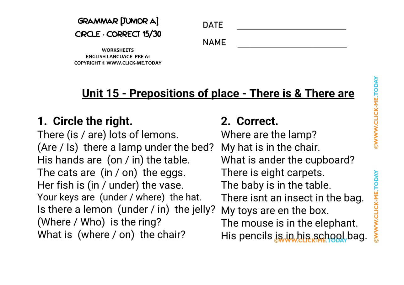 GRAMMAR EXERCISES CIRCLE-CORRECT  There is/There are -U15