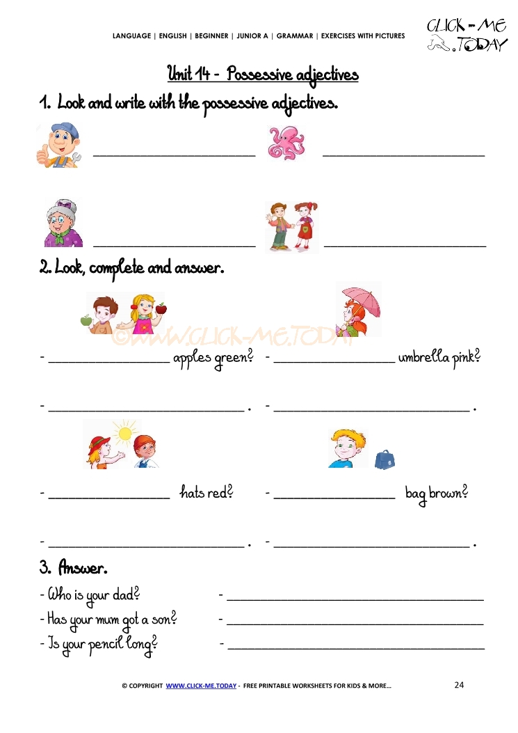 Grammar Exercises With Pictures -  Possessive Adjectives 2