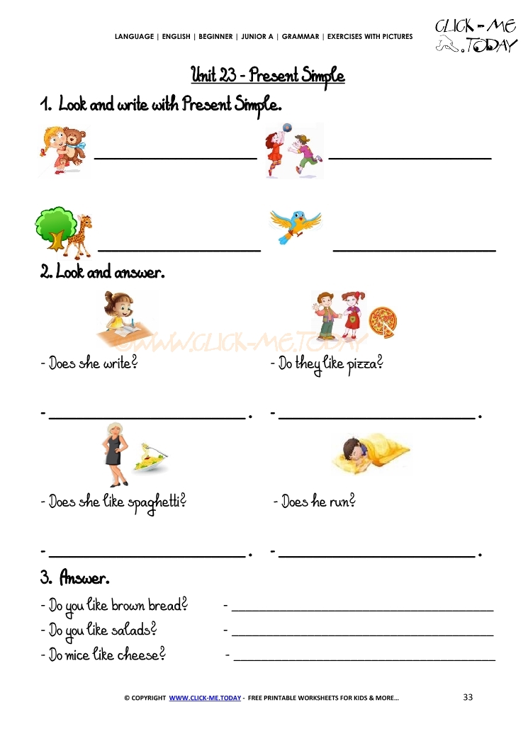 worksheets for m preschool letter Exercises Present Simple  Pictures  Grammar With 1