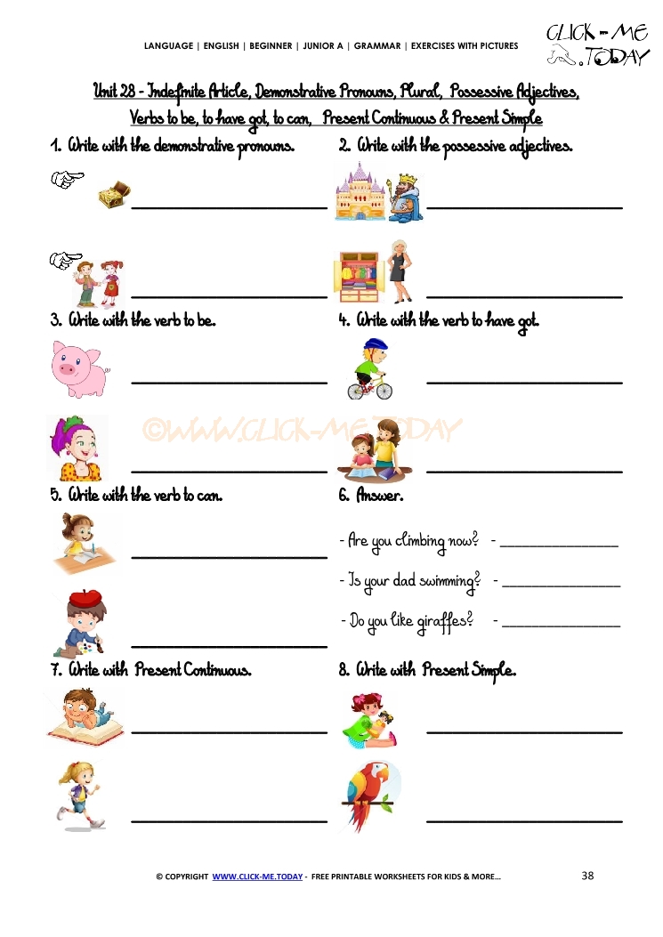 Grammar Exercises Pictures - Revision Junior A