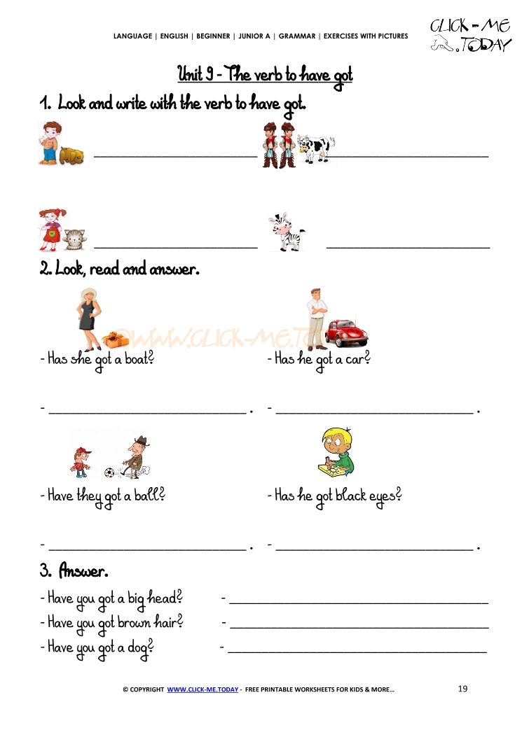 Grammar Exercises With Pictures -  Verb to have got 1 