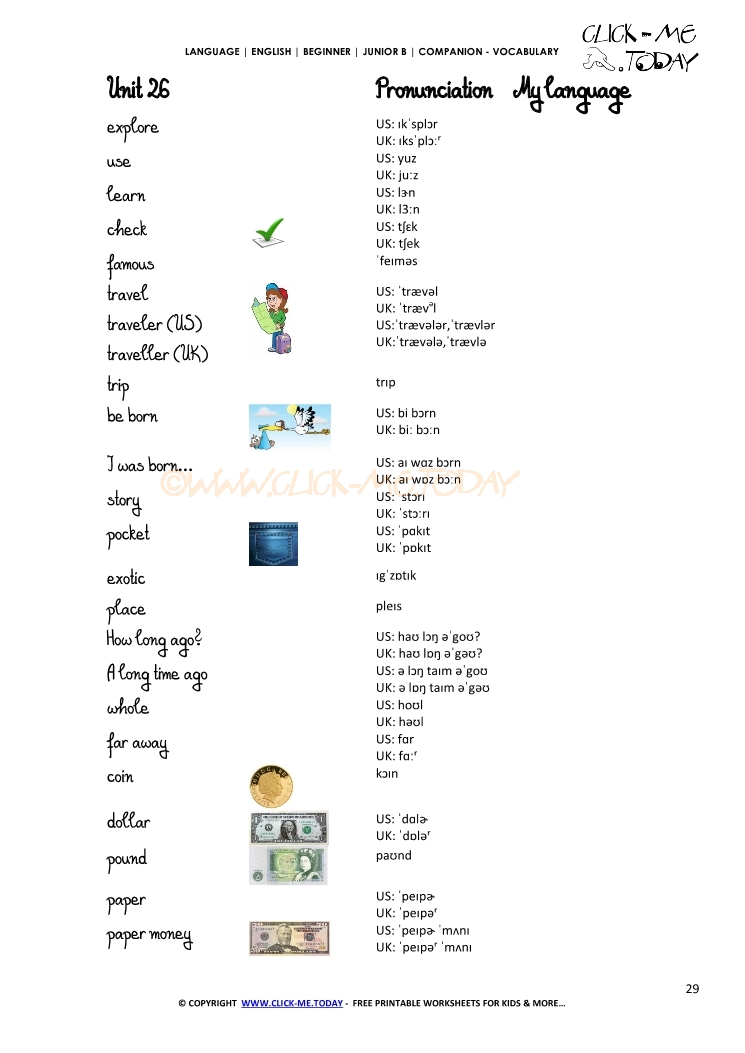 free printable beginner esl junior b vocabulary sheet 29 money