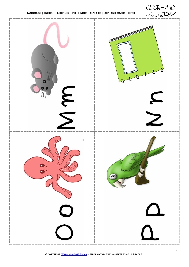 Alphabet cards with pictures MNOP